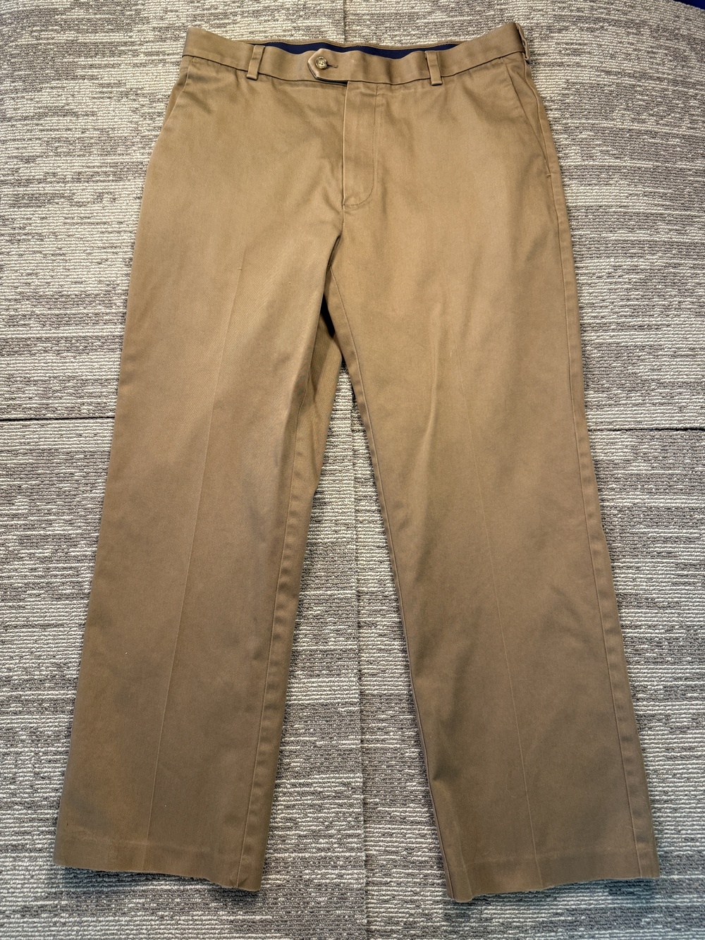 Roundtree & Yorke TravelSMART Pants Mens 34x29 Beige Chino Flat Front Straight
